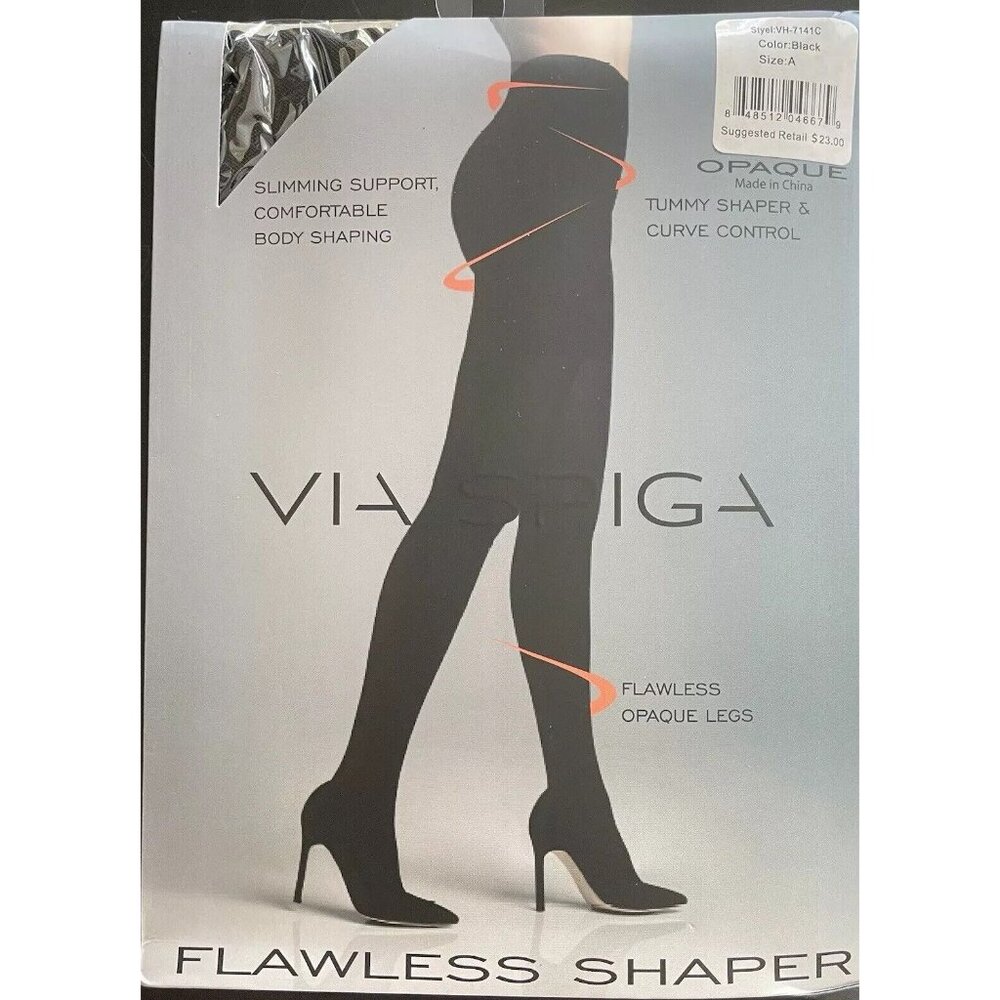 Via Spiga Black Flawless Opaque Tummy Shaper Slimming Body Shaping Tights Size A